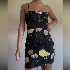 Lulus Floral Embroidered Black Dress